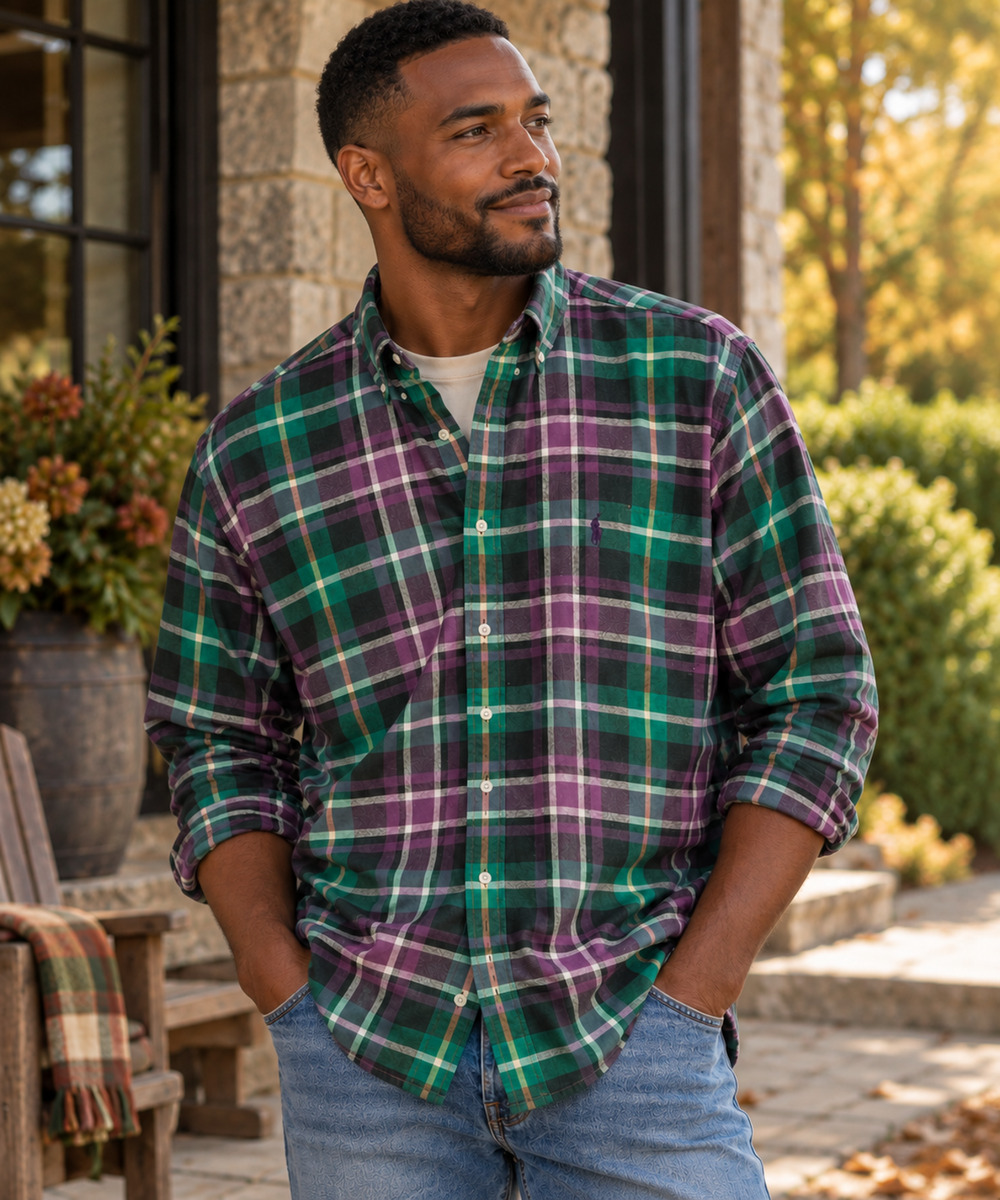 Polo Ralph Lauren Blake Plaid Shirt L Green Purple